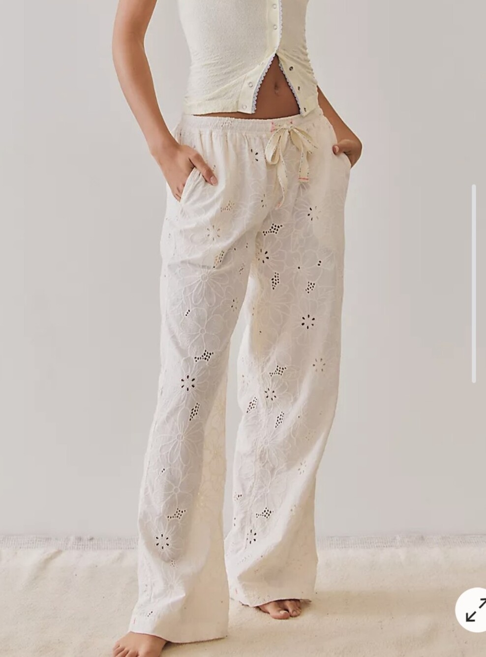 NWT Free People Women’s Cream Eyelet Wide-Leg Pants